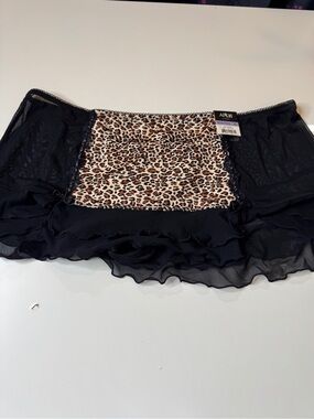 NWT Apt. 9 Skirted Thong Panty Black Mesh Leopard Print Ruffle Lingerie XL